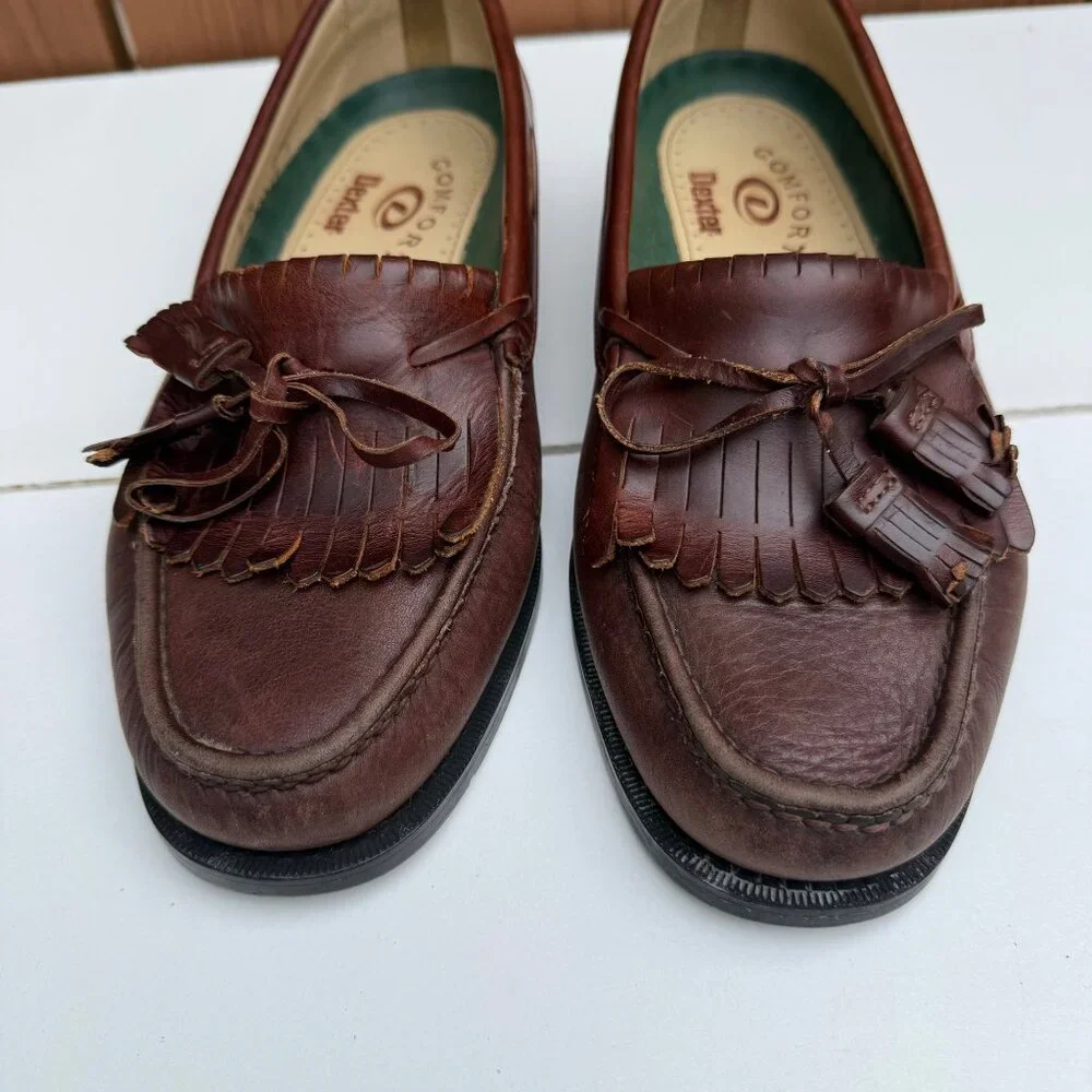 Brown Dexter Men's Leather Loafers with Tassels Size 9M - Picture 2 of 9